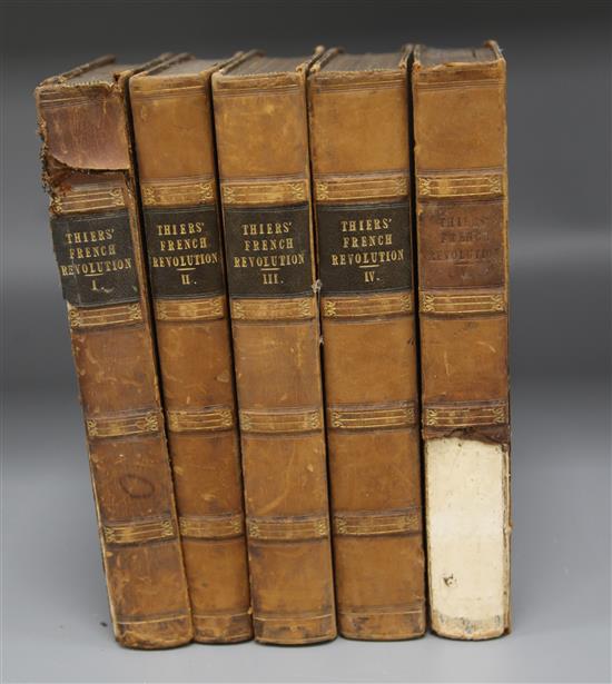 Thiers, Louis Adolphe - The History of the French Revolution, 5 vols, half calf, 8vo, scuffed, joints split, London 1838